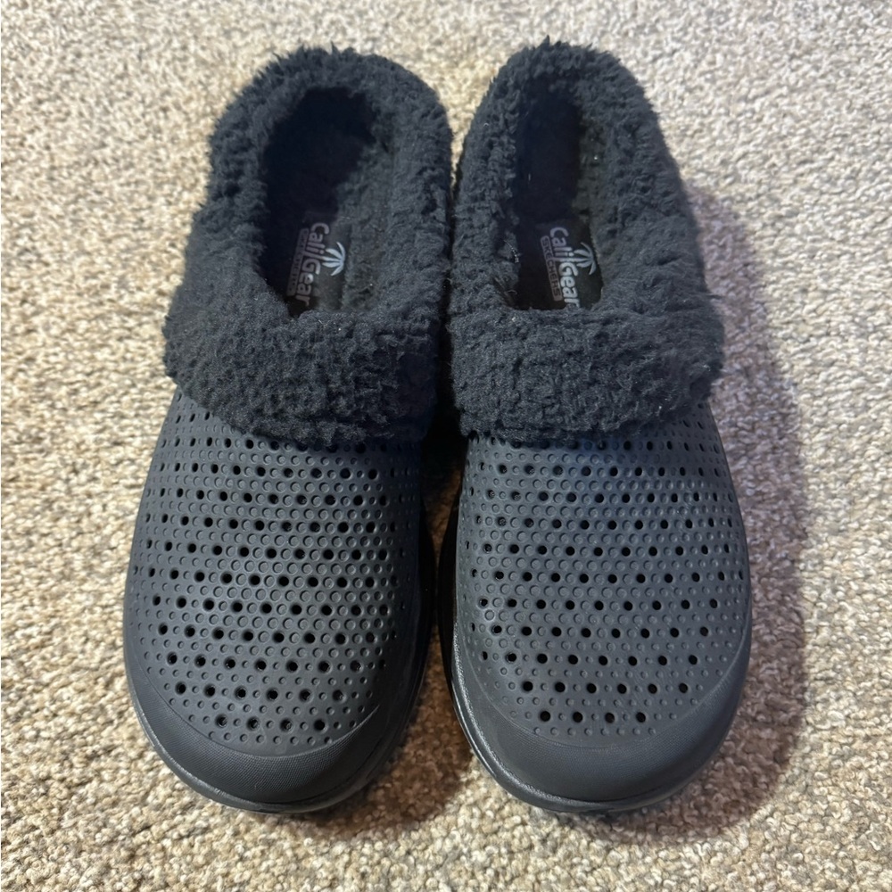 Skechers Foamies Clog Mens Size 10 Black/Gray Go Walk 5 Relax Faux Fur Lined